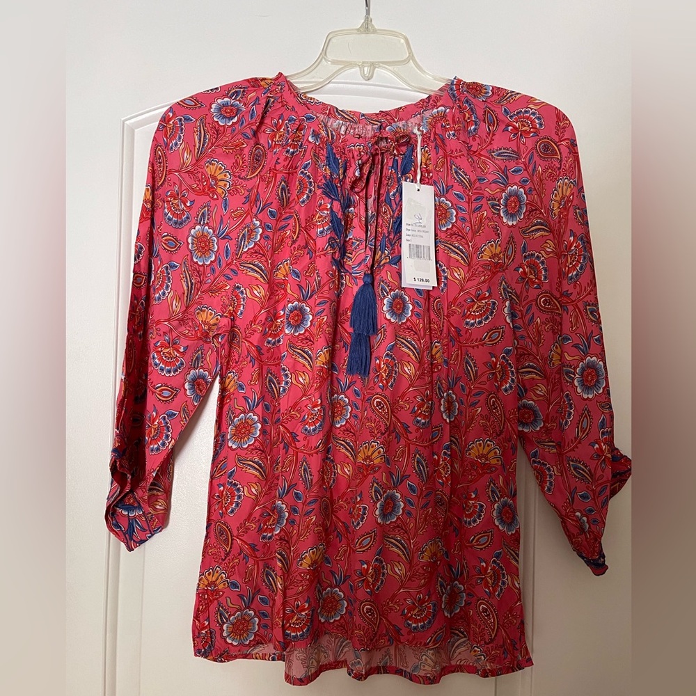 Karyn Seo Red Floral Blouse small NWT
